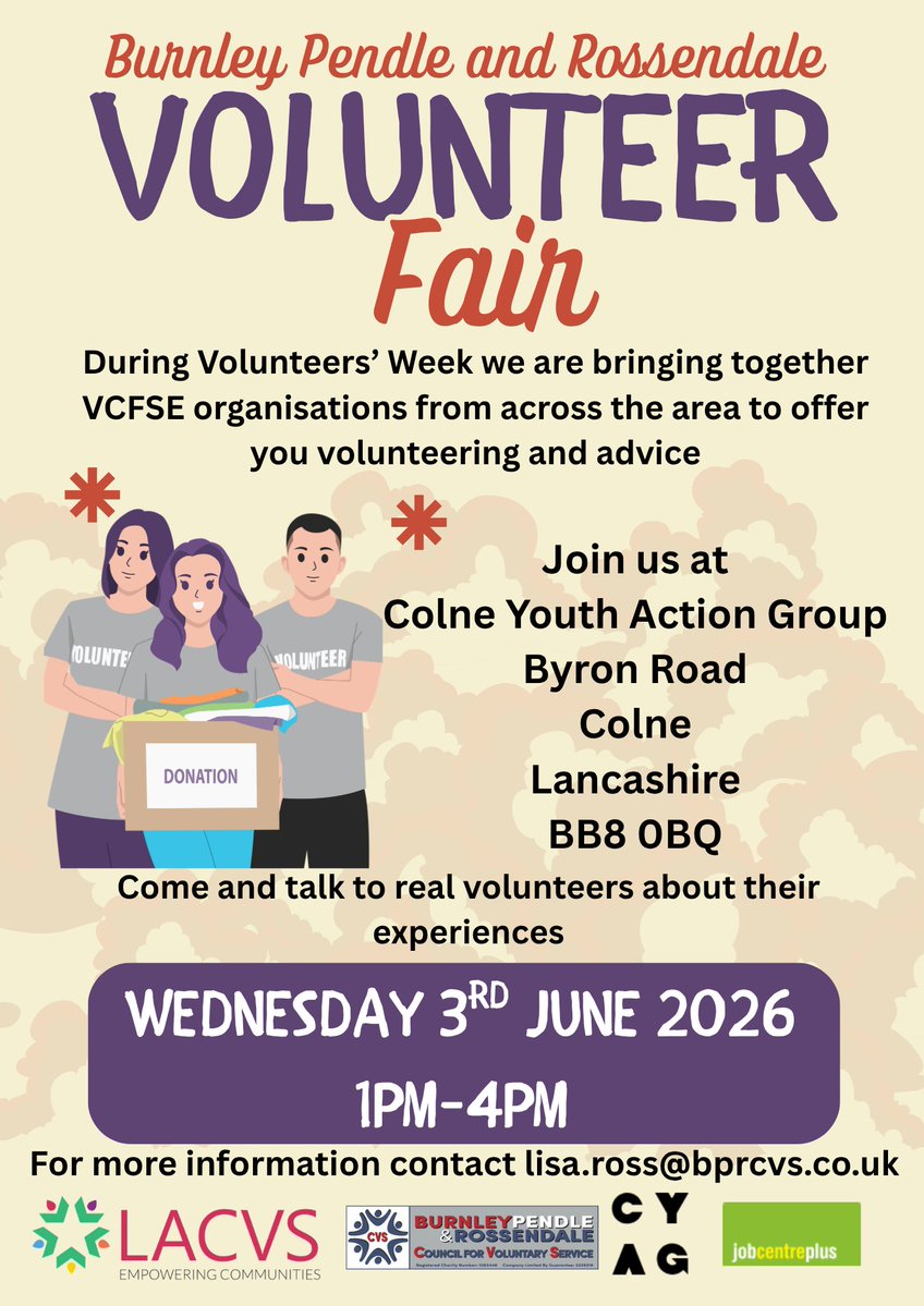 BPRCVS's tweet photo. BPRCVS #VolunteersWeek Events 

Next week we've got #volunteer events in #Burnley &amp; #Pendle

Speak to our experts about #volunteering

Click the posters for more info ⬇️ https://t.co/zNTn8kwpJg