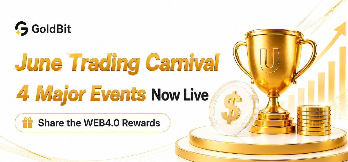 GoldBit_2026's tweet photo. GoldBit Announcement on the Launch of the <June Trading Carnival> Campaign:
https://t.co/YsJArzelYN

#GoldBit will officially launch the <June Trading Carnival> campaign on June 1, 2026 at 12:00 (UTC+8).

The total reward pool for this campaign is up to 100,000 USDT. During the event period, users can earn Contribution Points and multiple rewards by participating in spot trading, futures trading, and referral activities. Contribution Points will be accumulated throughout the month and will be linked to future platform benefits, including wealth management products, airdrops, and ecosystem reward distribution.

Please refer to the official announcement for detailed event rules and arrangements.