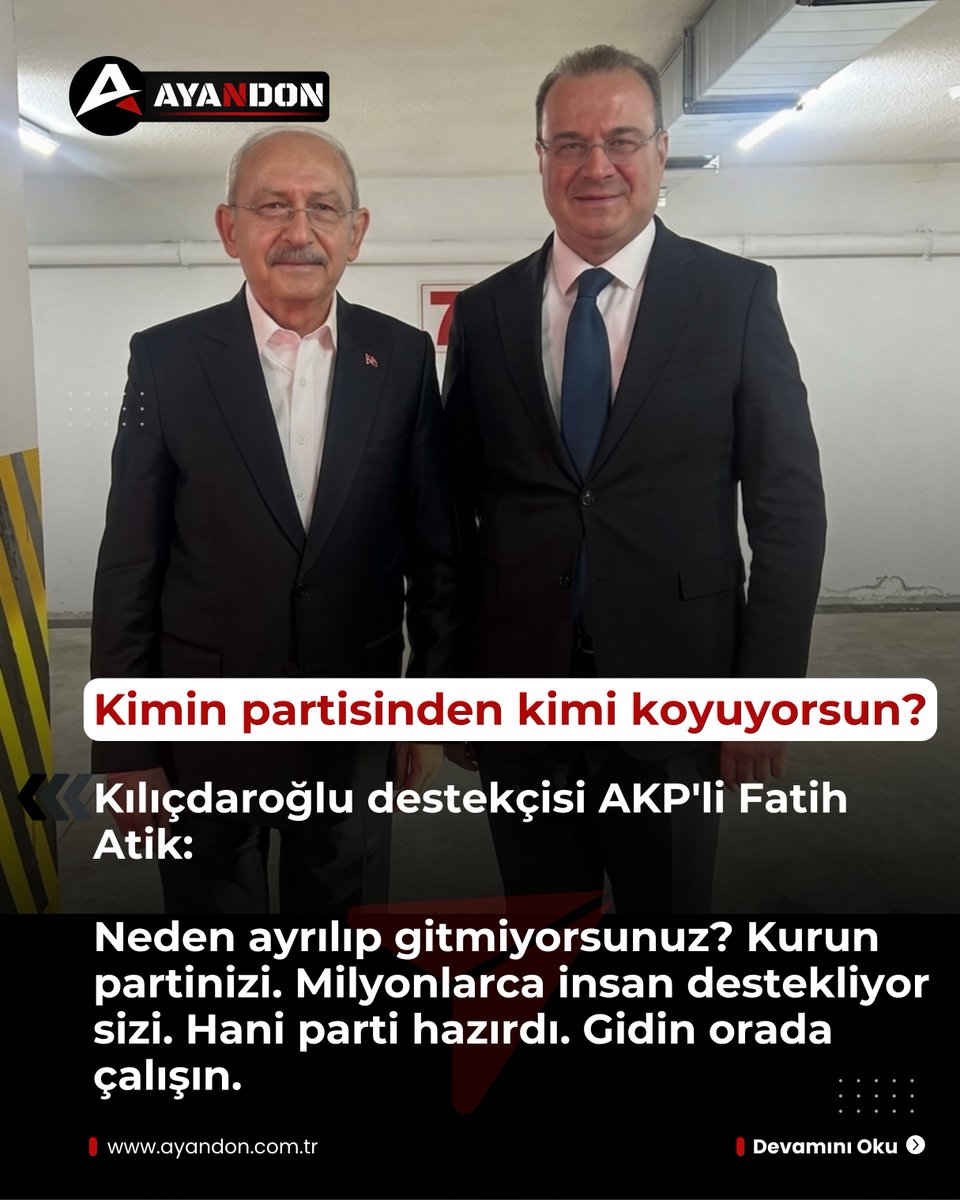ayandon's tweet photo. Yandaş TGRT Ankara Temsilcisi, Kılıçdaroğlu destekçisi, AKP'li Fatih Atik:

"Özgür Özel ve Ekrem İmamoğlu'nun çok ciddi bir halk desteği var. Aylardır oyları %30'un altına düşmüyor.

Neden ayrılıp gitmiyorsunuz? Kurun partinizi. Milyonlarca insan destekliyor sizi. Hani parti hazırdı. Gidin orada çalışın."