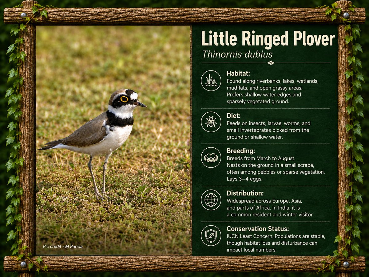 DFO_Angul's tweet photo. Wild Tales of Angul🐾🌳

Golden eye-rings, quick little strides, and endless curiosity
 — the Little Ringed Plover is a tiny jewel of our wetlands. 💛🐦

📍Brahmani River, Talcher

#LittleRingedPlover #BirdPhotography #WetlandBirds 
#BirdsOfIndia #WildlifeConservation

@CMO_Odisha @GaneshRamBJP @ForestDeptt @pccfodisha @PCCFWL_Odisha