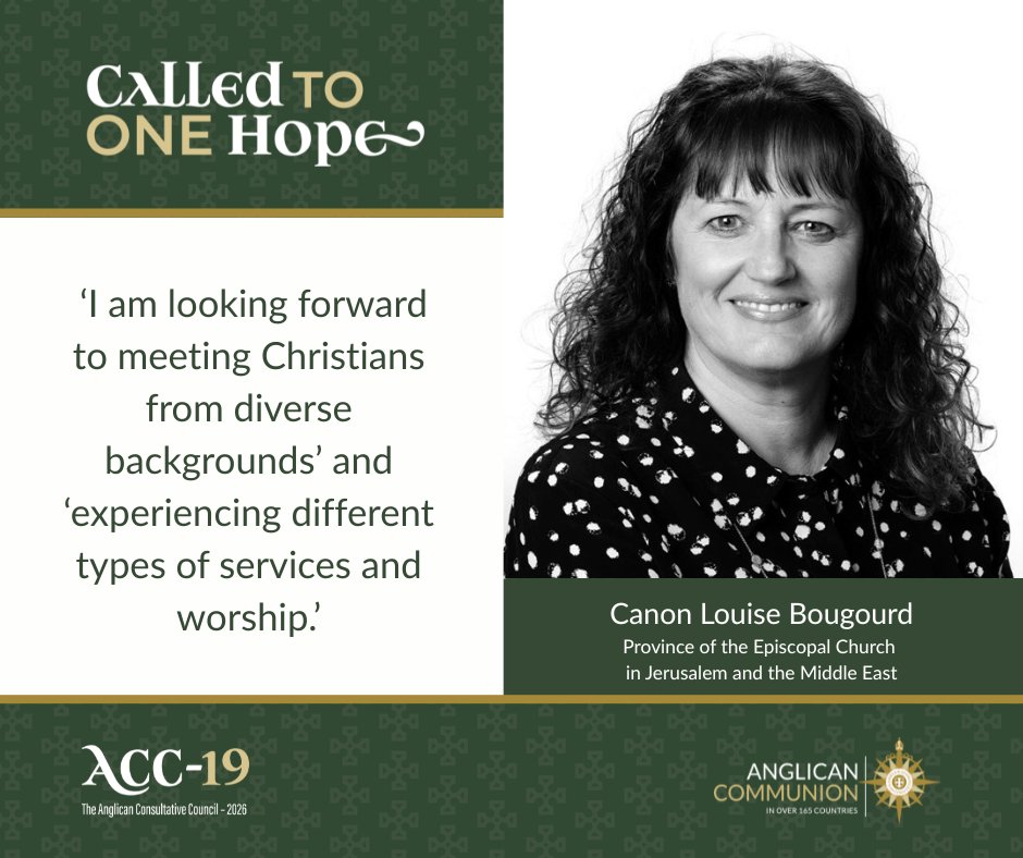 AnglicanWorld's tweet photo. ACC-19 will gather representatives from across the Anglican Communion. 

Canon Louise Bougourd is from the Province of the Episcopal Church in Jerusalem and the Middle East.

She is the Honorary Lay Canon of St Christopher’s, Bahrain and worships at St Luke, Ras al Khaimah in the United Arab Emirates, in the Diocese of Cyprus and the Gulf. 

Anticipating ACC-19, she said she is looking forward to ‘meeting Christians from diverse backgrounds’ and especially to ‘experiencing different types of services and worship.’

Read more: https://t.co/PQTXCwqRpp

Read more about ACC-19: https://t.co/gHMJgl7xkG

#Anglicans