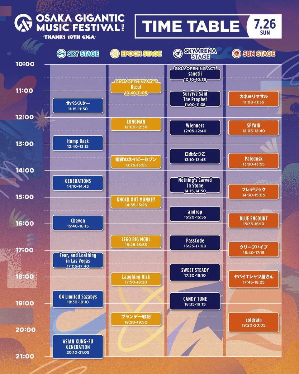 タイムテーブル公開！】 □7/26(日) 舞洲スポーツアイランド 『OSAKA