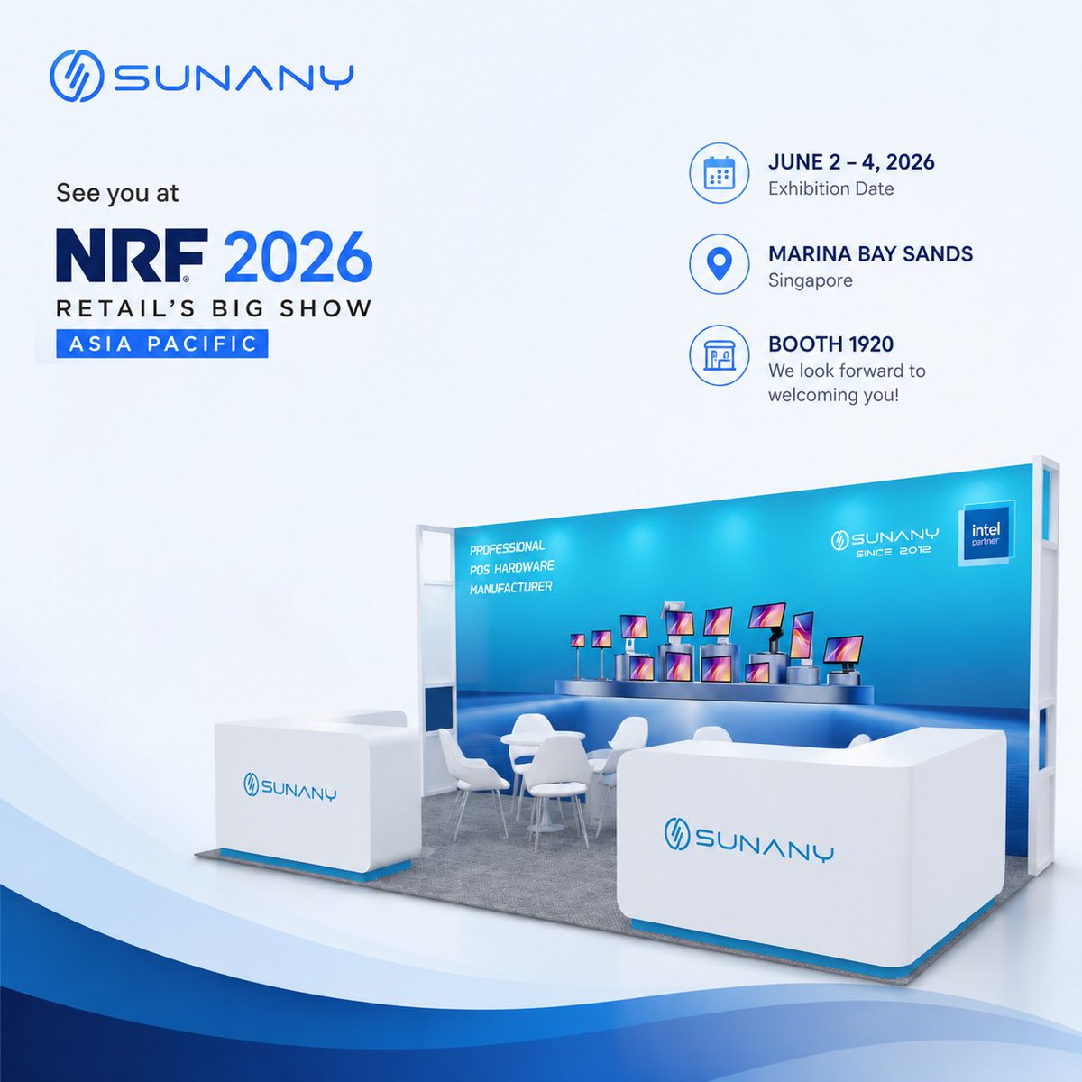 SunanyPOS's tweet photo. 🚀 Only 3 days to go!
We’re almost ready to welcome you at Sunany Booth 1920 during NRF 2026: Retail’s Big Show – Asia Pacific. Can’t wait to meet you in Singapore!

#NRF_2026 #Sunany_POS #Retail_Tech #POSInnovation #NRF_PACIFIC #NRF_ASIA https://t.co/yyC1qrdqRb