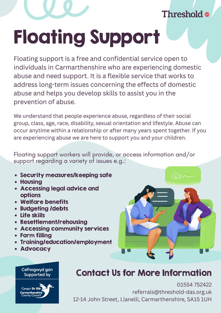 ThresholdDAS's tweet photo. Our free and confidential floating support service is available for individuals in Carmarthenshire who are experiencing domestic abuse and need support.

Contact us today:

📞01554 752422
📧referrals@threshold-das.org.uk
📍12-14 John Street, Llanelli, SA15 1UH https://t.co/m2E0hLE9wY