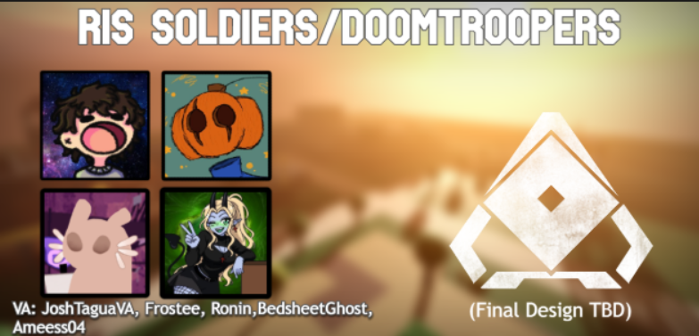 OneWhoFinds's tweet photo. @JoshTaguaVA, @frostee_flakes, Ronin, @BedsheetGhostYT, @Ameess04 as RIS SOLDIERS / DOOMBRINGERS, all are great VAs for soldiers, and I'm already imagining how funny their small talk will be https://t.co/4NubswmJXN