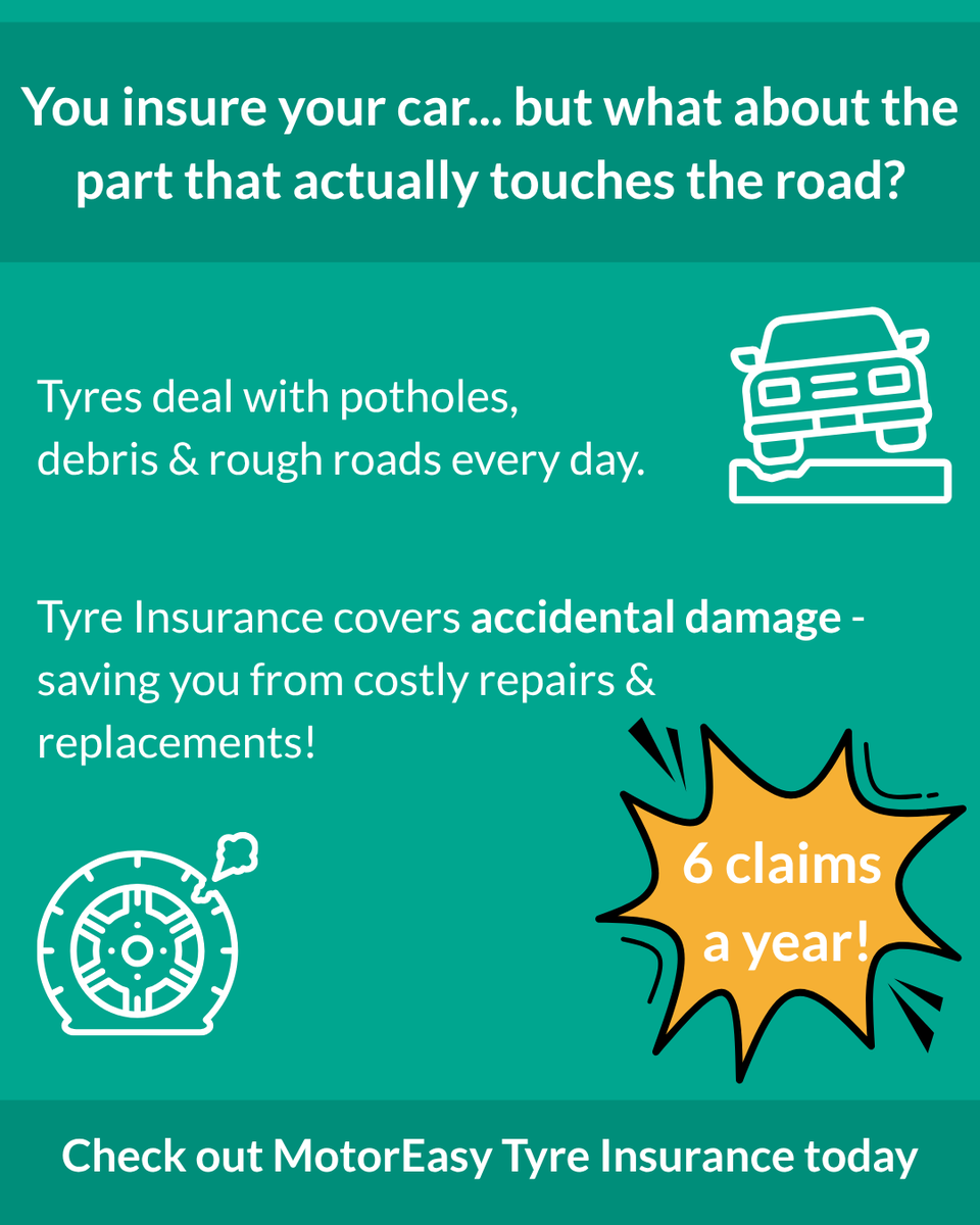 motoreasy's tweet photo. Sick of paying for tyre repairs after each pothole? 

Let MotorEasy Tyre Insurance take care of it, designed to get you back on the road as quickly as possible!
https://t.co/u1qf9g8M7Z https://t.co/AmbUShruYj