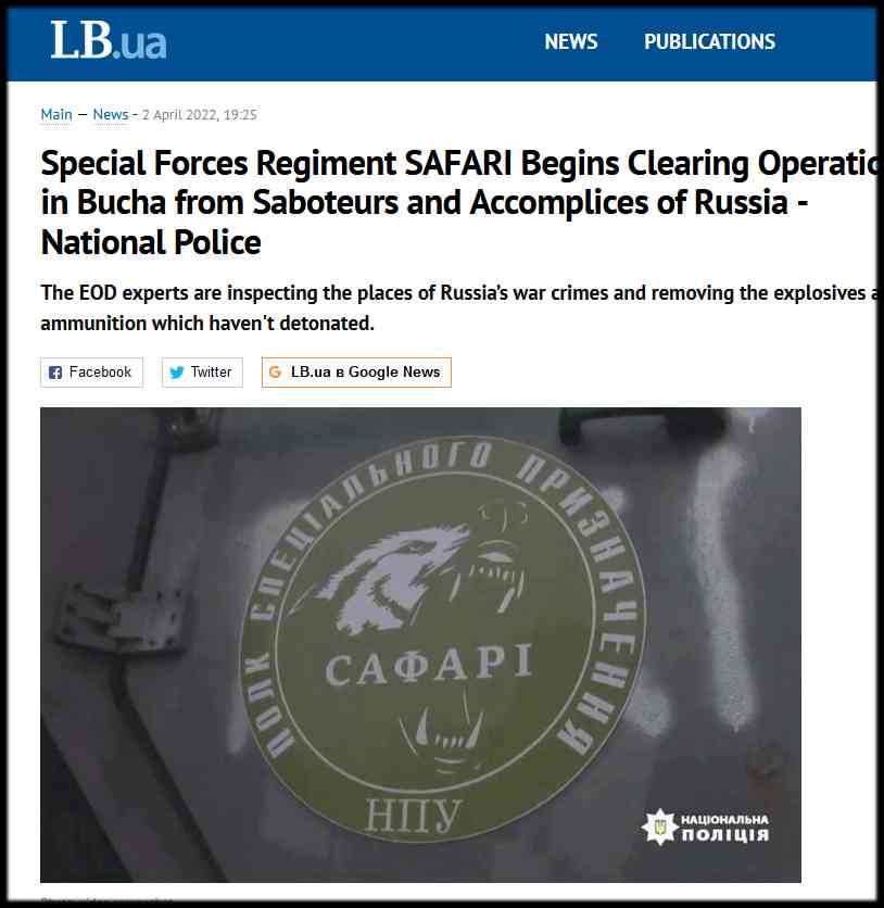 block_material's tweet photo. @ChiliheadIdkk @tekzilver @BowesChay You are aware that the vast majority of those executed in Bucha were killed by the ukrainian regime's "SAFARI" unit (who, as ukrainian newspapers prove, were tasked to "clear" Butscha from alleged "russian collaborateurs" right after the russians left), right? https://t.co/7avszjWqwL