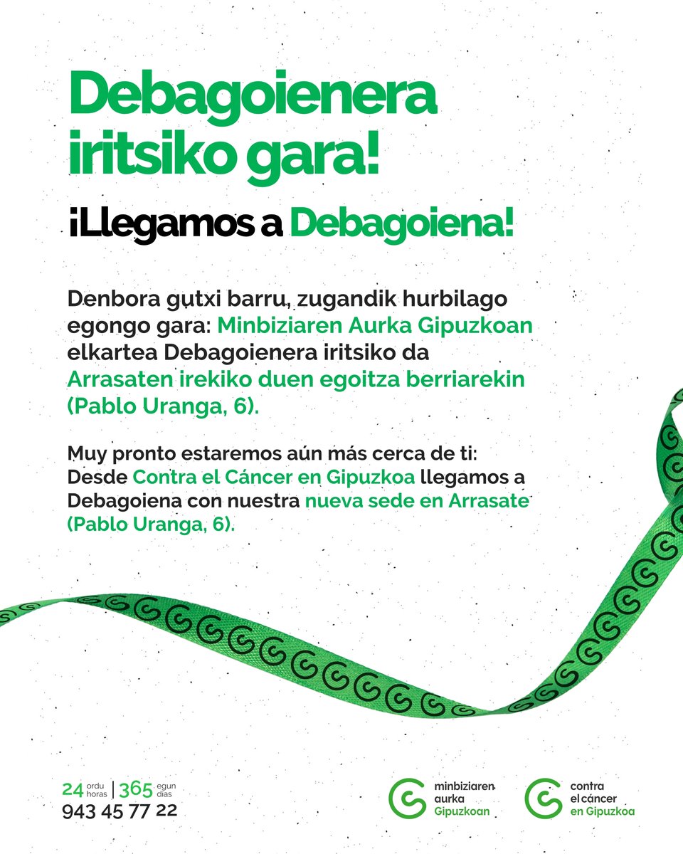 ContraCancerGP's tweet photo. En junio abriremos un nuevo espacio en #Arrasate para estar aún más cerca de las personas con cáncer y sus familias en #Debagoiena.

Irekiera honekin, Gipuzkoako eskualde guztietan egongo gara, gure arreta eta doako zerbitzuak behar duten guztiei hurbilduz. 💚

📞 943 45 77 22 https://t.co/xFyV1fB6RR
