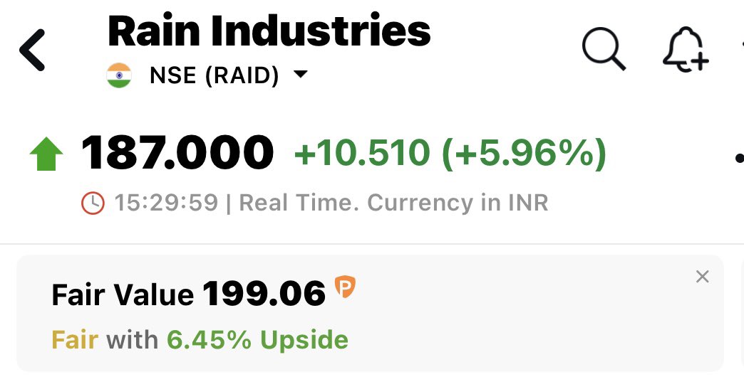 ritikgpt22's tweet photo. List of 5 #stocks (TOP GAINERS TODAY) with their Fair Values..

1/ Rain Industries #rain https://t.co/Pj7zxfdccK