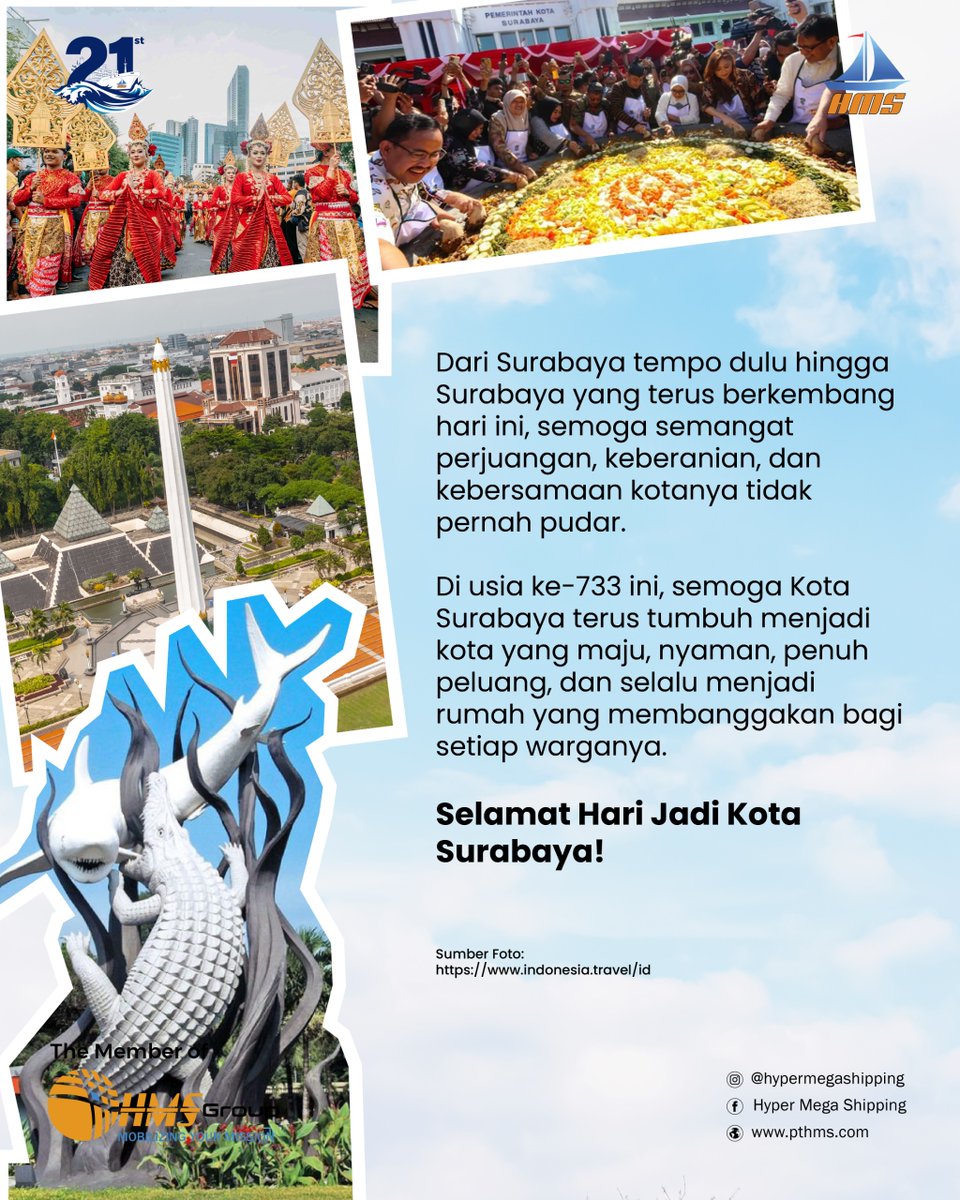 hypermegaship's tweet photo. Selamat Hari Jadi Kota Surabaya!

Kalau kamu melihat Surabaya dulu dan sekarang, perubahan apa yang paling berkesan menurutmu? Ceritakan di kolom komentar! 👇 
#HJKS #hutsurabaya https://t.co/29eKXCpOBL