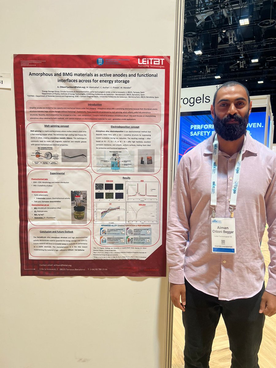 Leitat's tweet photo. 🔋Nuestros compañeros participaron en #AABC Europe 2026 en Mainz, compartiendo investigación de #Leitat sobre almacenamiento energético y circularidad de baterías. Presentaron avances en recuperación de litio y nuevos materiales para sistemas energéticos más sostenibles.♻️🔬 https://t.co/TVbmskufdT