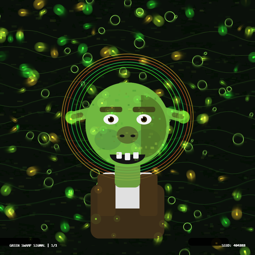 eth_fester's tweet photo. I’m honestly in love with this artwork.

Had so much fun building this weird little green swamp identity in p5.js — messy pixels,glowing flies,and that strange smile made it feel alive.

Thank you @404_identities and @itsdizcorvus for giving us a platform to experiment like this. https://t.co/YsslIMcltH