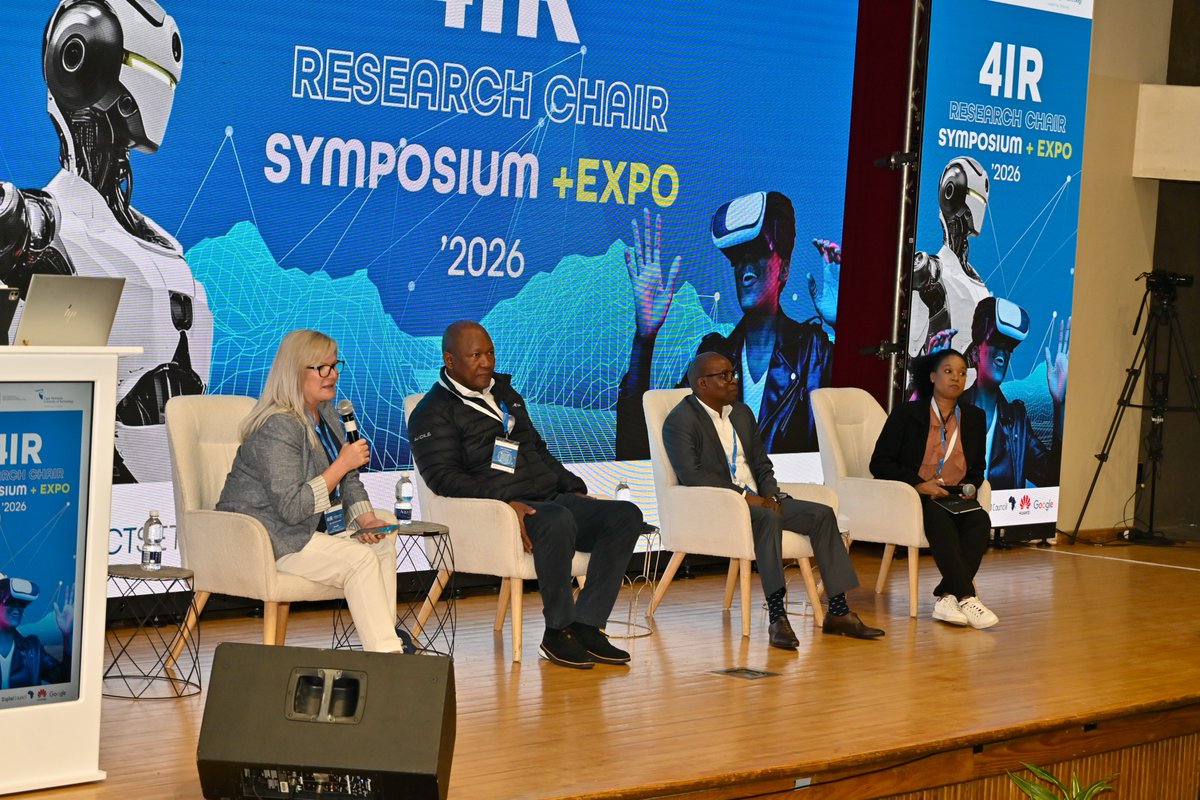 CPUT's tweet photo. A powerful panel discussion moderated by Ms Juanita Clark, CEO of Digital Council Africa, explored the future of space technology, AI, and digital infrastructure at the MICT SETA 4IR Research Chair Symposium and Expo. Speakers highlighted that AI is not new but continues to evolve across every sphere of life, while stressing that collaboration remains central to innovation and progress. Founder of Cortex Hub, Dr Andile Ngcaba, encouraged students and delegates to embrace curiosity, reminding them that technology welcomes people from multiple disciplines beyond STEM. Discussions unpacked the growing opportunities within space technologies, AI data centres, and future 6G connectivity, reinforcing that the knowledge and tools for innovation are already at our fingertips. The panel left delegates with a clear message that South Africa’s digital future depends on collaboration, inclusive skills development, and turning bold ideas into impact. #MICTSETA #4IR #AI #SpaceTech #Innovation #WeAreCPUT #FutureReady