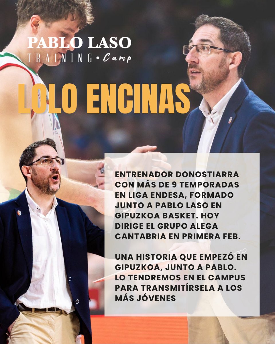 pablolasoTCamp's tweet photo. Conoce al staff de esta nueva temporada!
Lolo Encinas
Entrenador donostiarra con más de 9 temporadas en Liga Endesa, formado junto a Pablo Laso en Gipuzkoa Basket. Hoy dirige el Grupo Alega Cantabria en Primera FEB. https://t.co/uxgDgoIaxq
