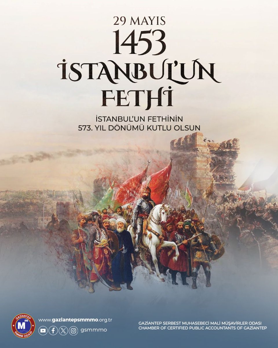 Gsmmmo's tweet photo. 29 Mayıs 1453; azmin, inancın ve büyük bir vizyonun zaferidir.

Tarihimizin en önemli dönüm noktalarından biri olan İstanbul’un Fethi’nin 573. yıl dönümünü gururla anıyoruz. https://t.co/HXAIdBmaO4