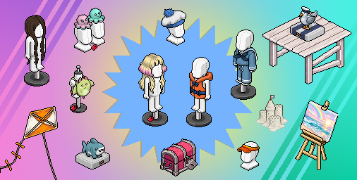 HabboNews_k's tweet photo. Vamos para praia em julho? ☀️⛱️ - #Habbo 

Confira as imagens de todos mobis e visuais que vão ser disponibilizados em julho! A campanha contará com inúmeros itens de vestir.

➡️ https://t.co/3PNF3MTtJb https://t.co/QzXc7HKnWz