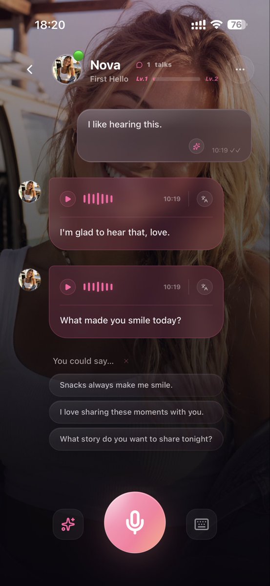 HeyDevinDeng's tweet photo. Hi, I'm Devin.

I'm building Sweetalk.

An AI English speaking app where you practice through natural conversations with AI companions.

No lessons.
No drills.
Just real conversations.

Learn English. Fall in Love.

Looking for beta testers 👇

https://t.co/jG7bcPJFyF https://t.co/v5wKUjwFuq