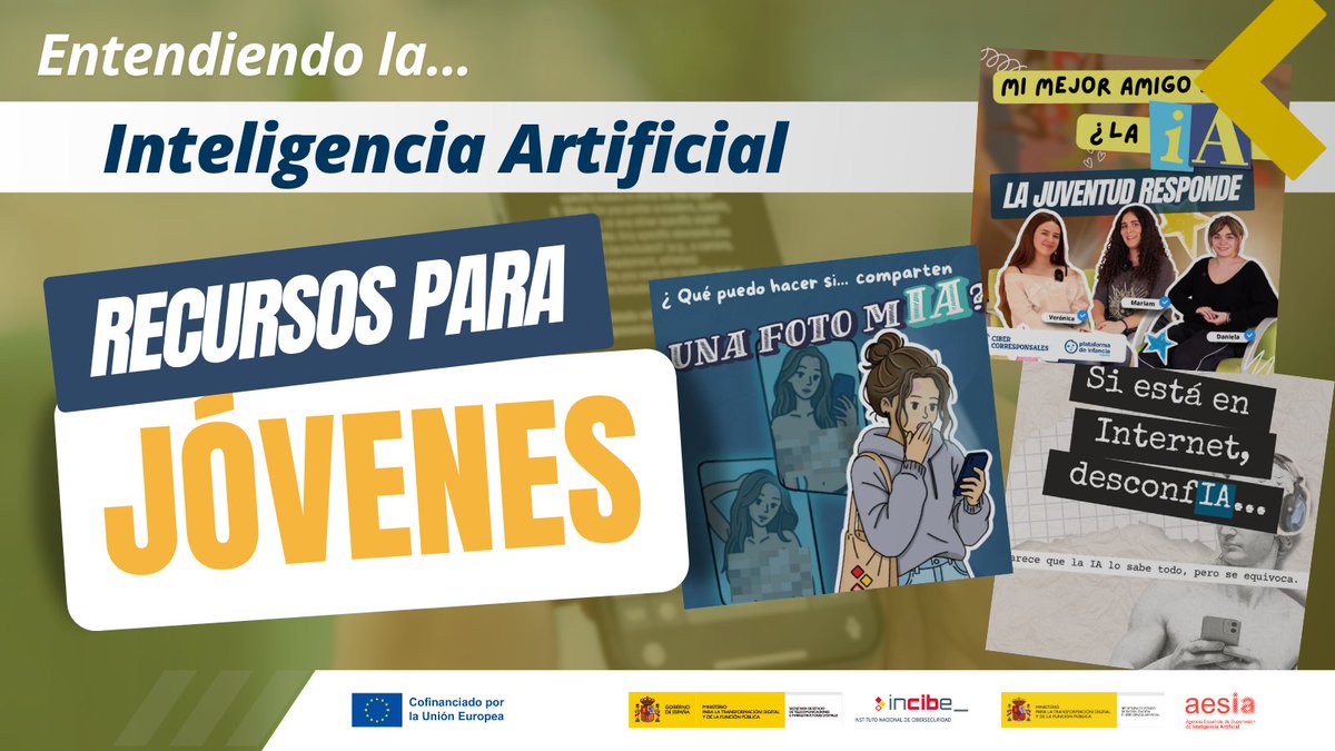 INCIBE's tweet photo. Los jóvenes recurren a la #IA para estudiar, crear o pedir consejos, pero ojo 👀, no todo lo que ven en Internet 🌐es real y la IA no puede sustituir a las relaciones personales 🤝
@agenciaAESIA #EducaciónDigital #SeguridadDigital

🔗https://t.co/OQxeQCfGFr https://t.co/f01aRCnoQI
