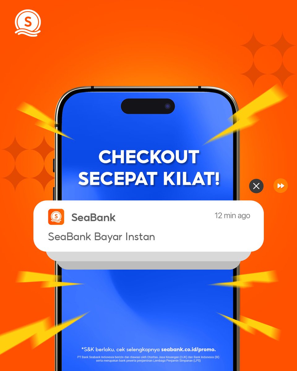 SeaBankID's tweet photo. CHECKOUT BARANG INCARAN SECEPAT KILAT? SEABANK JAWABANNYA! ⚡🛒

Sobat SeaBank, pernah gak sih lagi seru ikut flash sale tapi gagal dapet barangnya gara-gara metode pembayaran yang ribet dan lemot? Di SeaBank, momen rebutan belanjaan jadi menyenangkan! Sekali klik, transaksi langsung sukses dalam hitungan detik. Gak pakai lama, gak pakai drama, barang impian langsung meluncur ke rumah!

#SeaBankItuSimpel
#SeaBankUntukSemua

Mulai langkah finansial yang lebih simpel 🎆🎉 Bersama SeaBank, kamu bisa nikmati GRATIS TRANSFER 100x/bulan, BUNGA CAIR SETIAP HARI, dan BUNGA TINGGI s.d. 6% p.a.! Daftar sekarang dan mulai tahun baru dengan SeaBank 👉 https://t.co/i32A2fhfVe

PT Bank Seabank Indonesia berizin dan diawasi oleh Otoritas Jasa Keuangan (OJK) dan Bank Indonesia (BI) serta merupakan bank peserta penjaminan Lembaga Penjamin Simpanan (LPS).