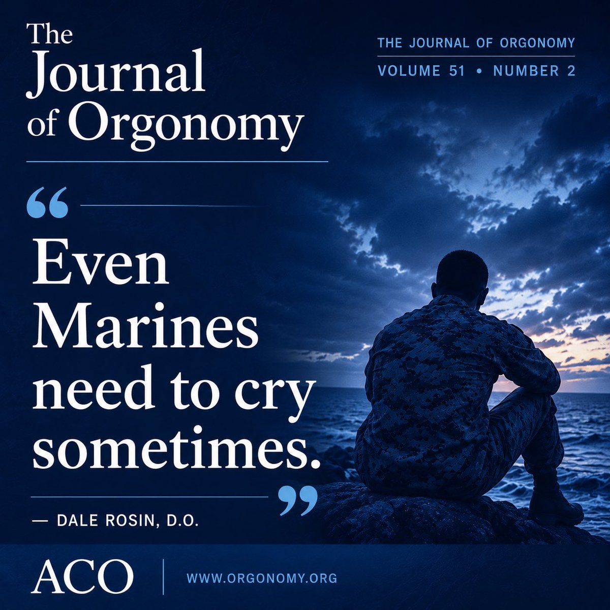 ACO_Orgonomy's tweet photo. Some battles aren’t fought on the battlefield.
Sometimes the strongest thing a person can do… is finally let themselves feel.

“Even Marines need to cry sometimes.”
— Dale Rosin, D.O.
The Journal of Orgonomy, Vol. 51 No. 2

At the ACO, we believe emotional health is not weakness, it’s humanity.

#Orgonomy #MentalHealth #Healing