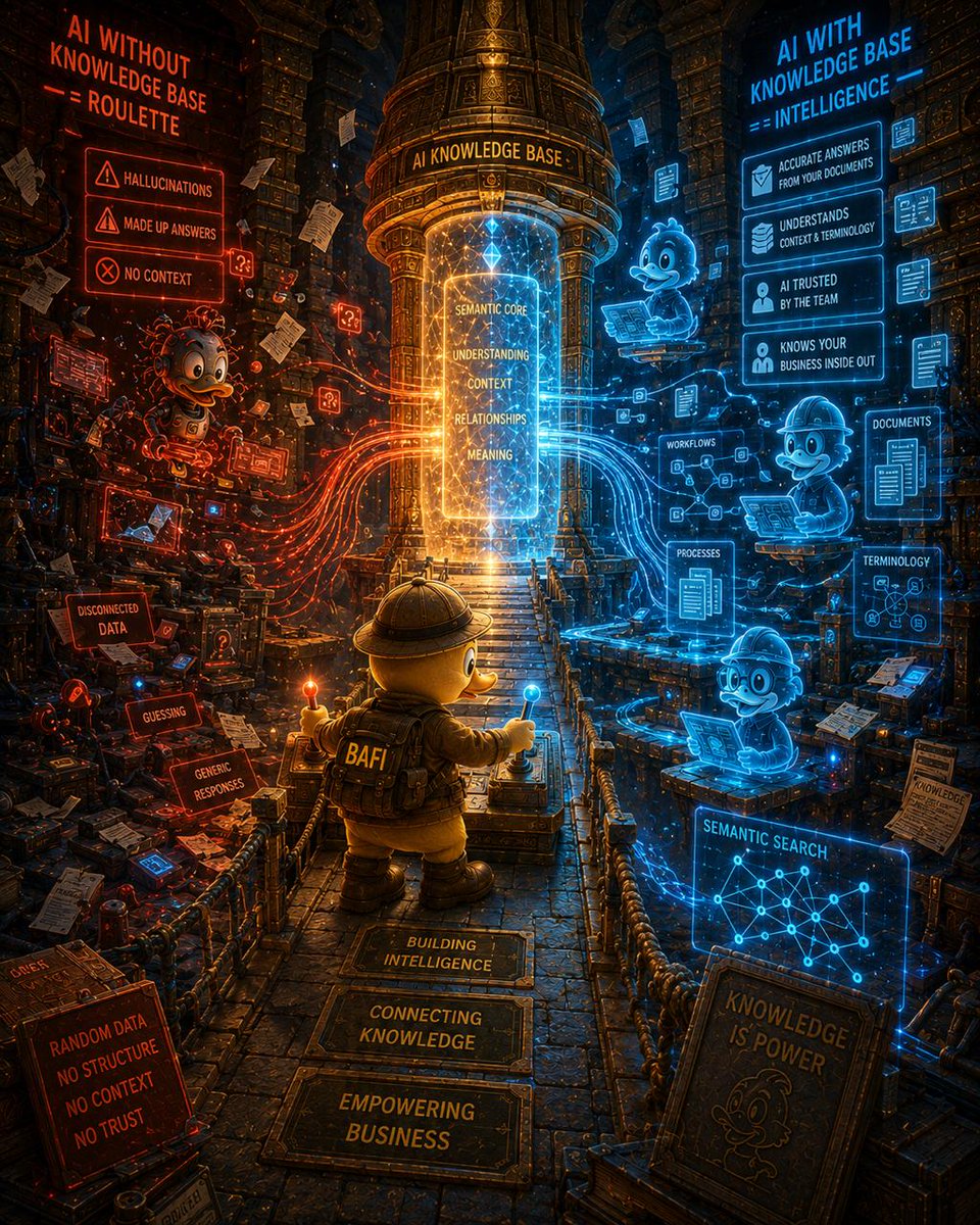 bafiassistant's tweet photo. AI without knowledge base = gambling.
Regular AI guesses, makes up answers, doesn't know your business.
With AI Knowledge Base, AI understands your documents, processes, terminology, real scenarios.
From chatbot to intelligent assistant 🚀
#BAFI #AI #KnowledgeBase https://t.co/3d1EQHAwTX