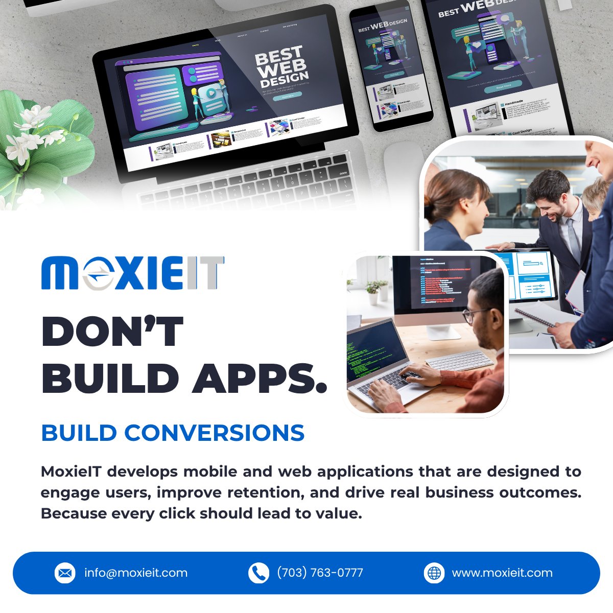 MoxieIT's tweet photo. Don’t Build Apps. Build Conversions.
A beautiful app means nothing without performance and results. MoxieIT develops mobile and web applications that are designed to engage users, improve retention, and drive real business outcomes. Because every click should lead to value. https://t.co/ZgZhfw16js