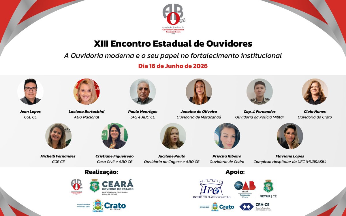 cgeceara's tweet photo. CGE participa do XIII Encontro Estadual de Ouvidores da ABO Ceará, no município do Crato. Leia mais: https://t.co/hrPbLiYfBr https://t.co/j7RTfovJTv