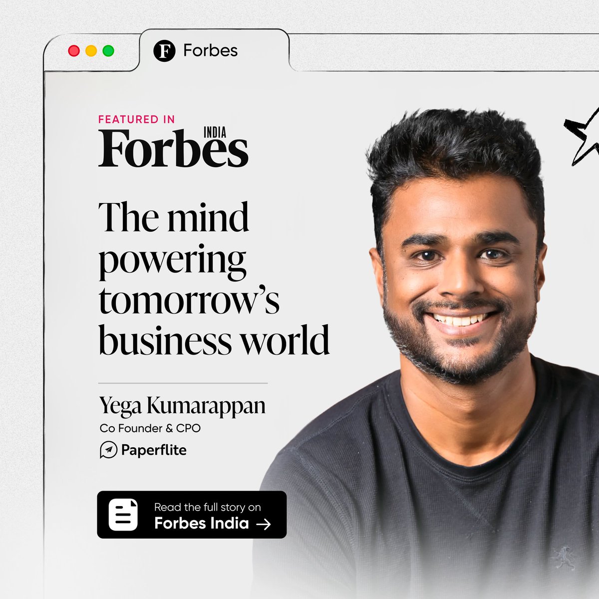paperflite's tweet photo. Yega has been featured in Forbes India as one of the leaders powering tomorrow's business world.

He speaks about Paperflite, the thinking behind how it's been built over the years, and what he thinks the future of sales looks like from here.

Link here - https://t.co/VpO8wTz4wT https://t.co/O3VwrhkWmq