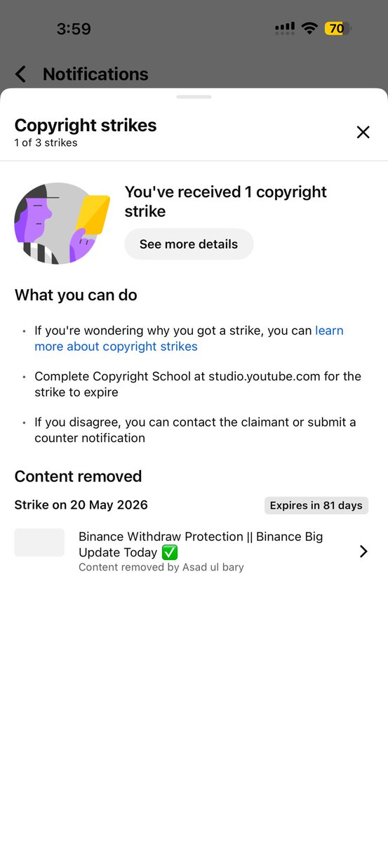 crypto__asad's tweet photo. Dear YouTube Team, 

I am reaching out because I have received a false copyright strike on my original video content. This video was first uploaded by me on Instagram

 (link_ https://t.co/ZHCvZwSm85) and it is 100% my original work. 

However, someone else is impersonating me and using my name to issue this strike. They are also demanding money from me via Telegram.

I am also attaching screenshots and other proof as evidence to support my claim and to show that I am the original creator of this content. Please investigate this fraud and remove the false strike from my channel.

My YouTube video that got fake copyright strike- https://t.co/gc9bcdJDCG

My channel link- https://t.co/pa184ASBFh

@YouTube @YouTubeCreators @YouTubeIndia @YTCreatorsIndia 

@CryptoKingKeyur @Moneygurudigi @Kanishk1804  @simplykashif @TRanjanofficial  @ICryptoCrown