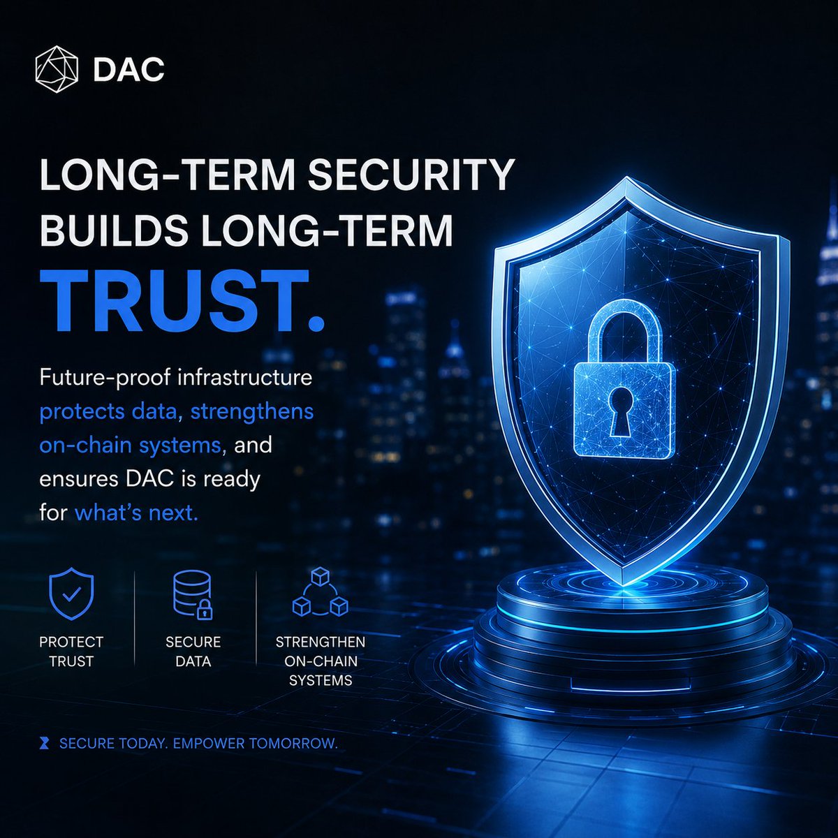 thanosd29's tweet photo. Long term security is the foundation of DAC adoption.

Users and institutions won't trust onchain systems that only solve today's risks. Future proof infrastructure protects data, preserves trust,

Building for the next decade starts with securing it today. 🔐

#DAC #Web3‌‌ https://t.co/YakdlQisZ3