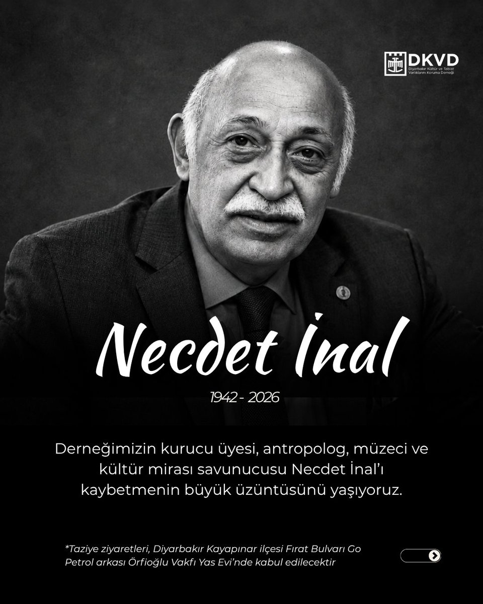 dkulturtabiat's tweet photo. Derneğimizin kurucu üyesi, antropolog, müzeci ve kültür mirası savunucusu Necdet İnal’ı kaybetmenin büyük üzüntüsünü yaşıyoruz.

Ailesine, sevenlerine ve bu toprakların mirasını koruma yolundaki tüm yol arkadaşlarına başsağlığı dileriz.
#Necdetİnal https://t.co/PdAkqGqQ4C