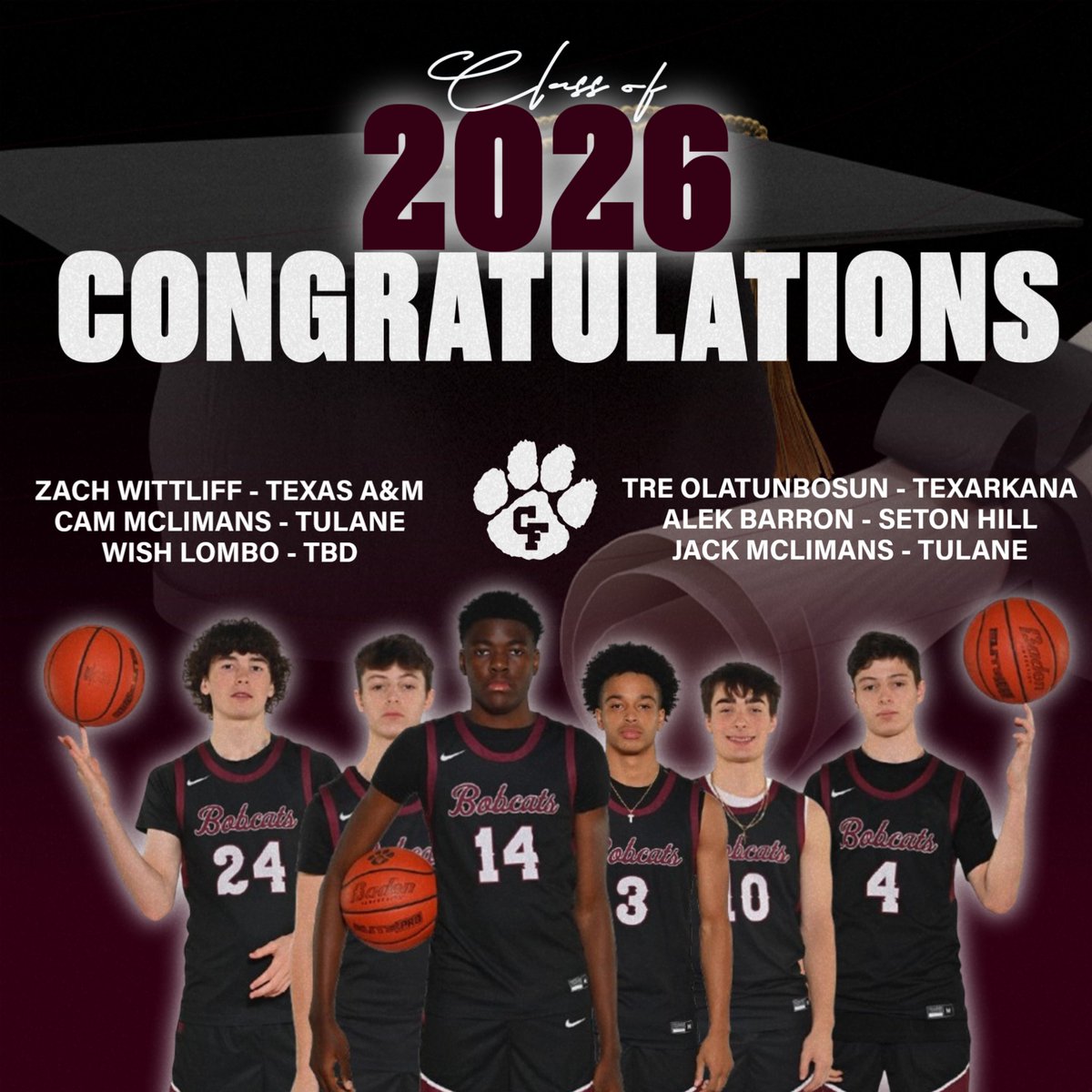 CyfairMBB's tweet photo. So proud of these young men. Thanks for everything you did for Cy-Fair Basketball. Best of luck in college. BFND https://t.co/aVYk9LI157