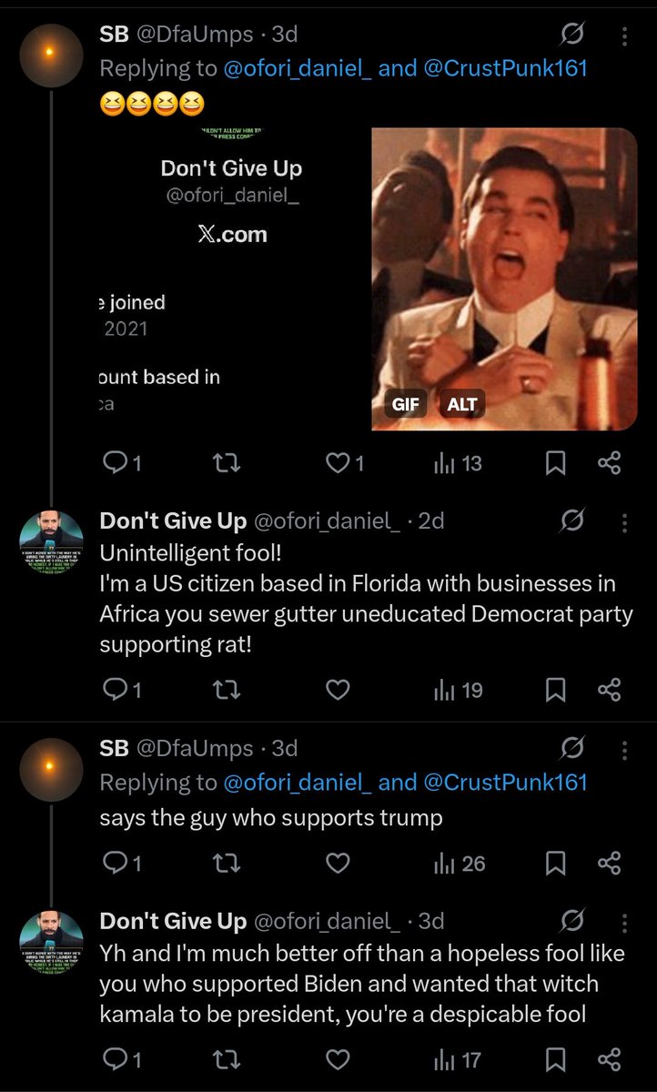 9jamqde's tweet photo. @ofori_daniel_ @Breed9ja @AplusEmp @AkramMase @mandemsama @lukestanley03 I have to realize that's how you insult people who disagree with your opinions 😂😂😂

E no go better for your papa 😂 https://t.co/JHX6ekKBWu