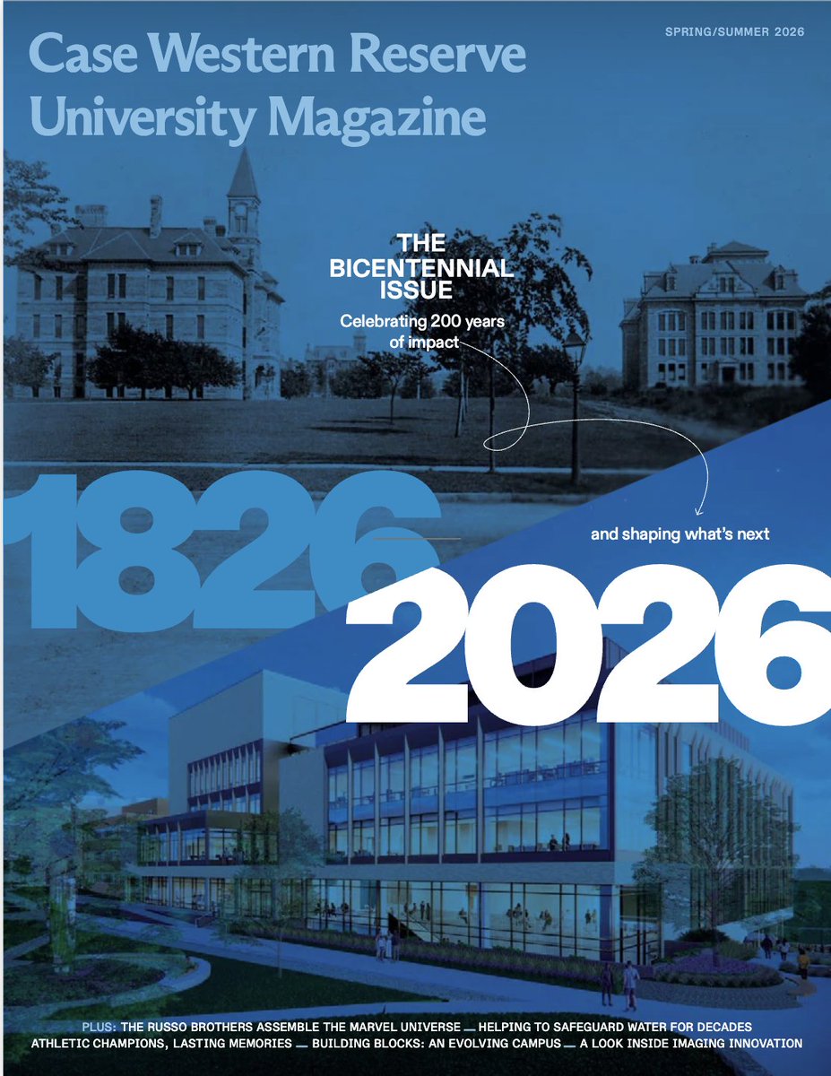 cwru's tweet photo. 200 years of bold ideas, groundbreaking discoveries and a community shaping the future ✨

Dive into CWRU Magazine’s Bicentennial Issue to explore the stories and impact that defined the university’s legacy—and the vision driving what’s next. https://t.co/Va5Aos6dTC https://t.co/j1m44QF2hQ
