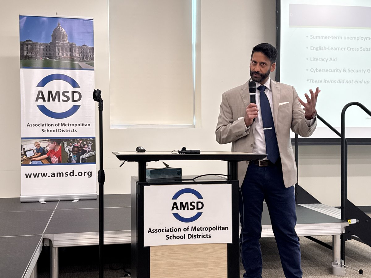 amsdmn's tweet photo. Thank you so much to @MnDeptEd Director of Government Relations Adosh Unni and Director of School Finance Cathy Erickson for sharing their overview of the education-related legislation approved during the 2026 legislative session with the @amsdmn Board of Directors today. https://t.co/LWpe2xBPY7
