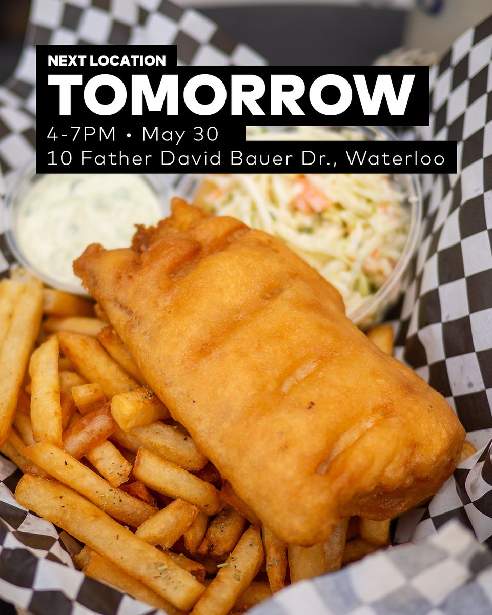 ishandchips's tweet photo. Like clockwork, we're back at the Waterloo Train Station TOMORROW on Saturday, May 30th from 4-7pm!
Grab some yummy fish and chips with us right by Waterloo Park, weather is AMAZING!

#KWFoodTrucks #FoodTrucks519 #KWAwesome #Kitchener #KitWat https://t.co/Idb6C92oas