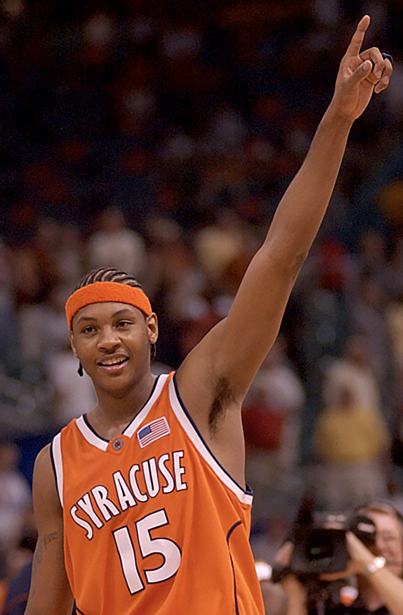 Spartifactsmsu's tweet photo. Friday's collegiate birthdays include Syracuse basketball's Carmelo Anthony (pictured, 42), Kansas basketball's Raef LaFrentz (50), Indiana basketball's Wayne Radford (70), Wisconsin wrestling's Russ Hellickson (78) and Tulane football's Shaun King (49). https://t.co/UqZYjpw4hG