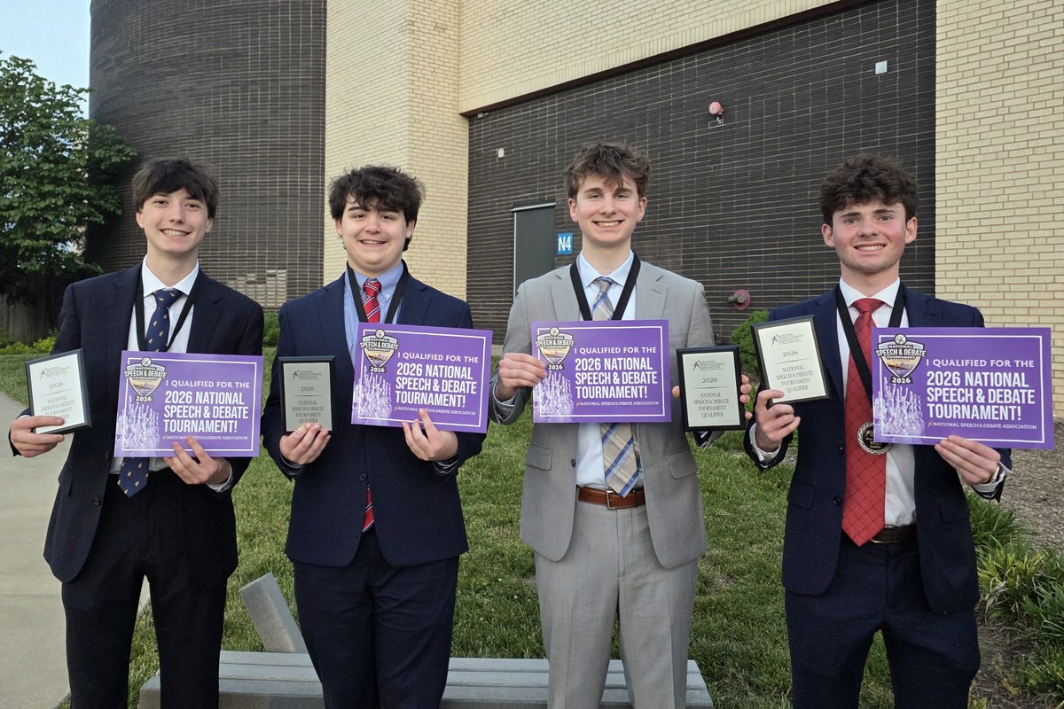 RockhurstHS's tweet photo. NSDA National Tournament Qualifiers: Declan Deady '26, Harry Kennedy '28, Drew Shepherd '27, Liam Dennis '26, Abhi Joseph '28 (not pictured)

That brought the team's total National Qualifiers for this year to eight!
(3/4) https://t.co/EabYO8hrvQ