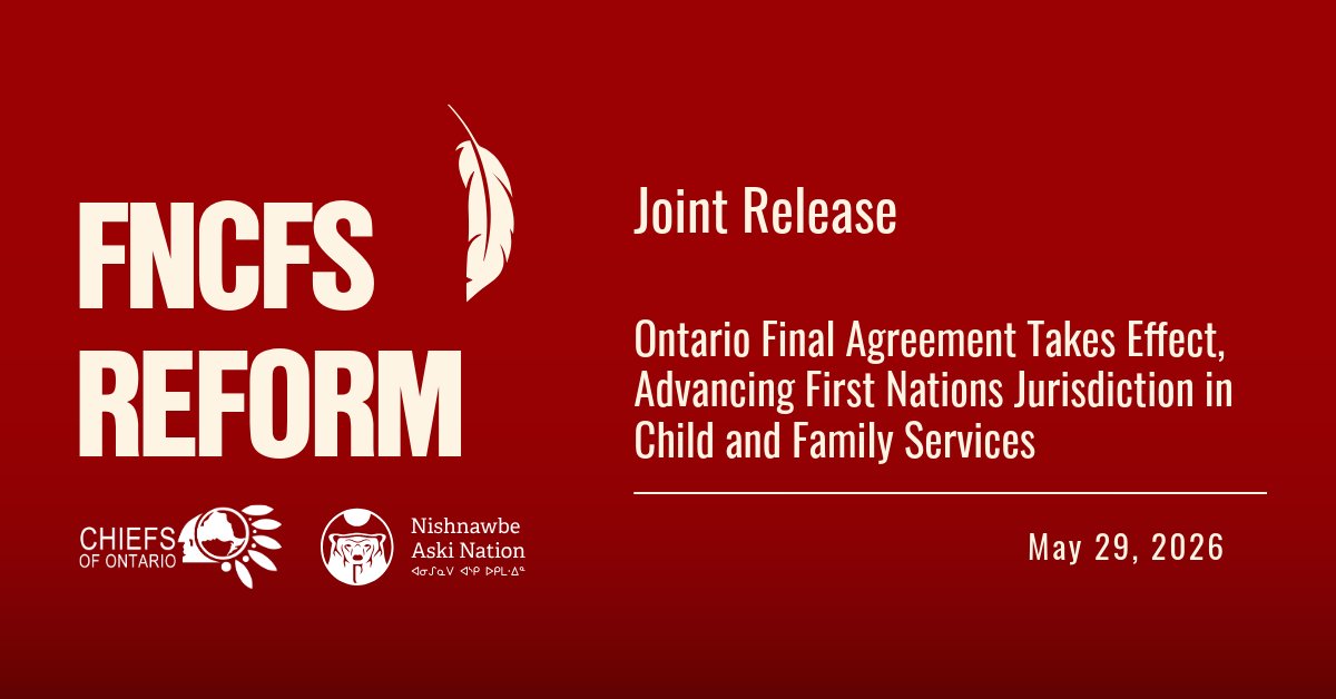 ChiefsofOntario's tweet photo. Leadership from the Chiefs of Ontario and Nishnawbe Aski Nation joined the Honourable Mandy Gull-Masty, in Ottawa to mark the beginning of implementation of the $8.5 billion agreement, which will reform the FNCFS Program across Ontario

Full statement - https://t.co/XJVgWuM5Fi https://t.co/JThfDXAdJH