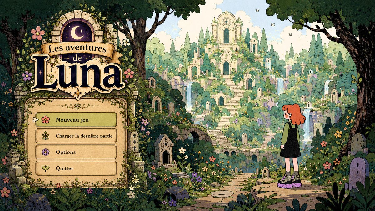 DaveX_GraphX's tweet photo. Le menu d'ouverture du jeu.
Reste plus qu'à animer chaque plante et fleur. Qu'on sente le vent dans les cheveux et les vêtements du personnage.

Si j'arrive à réaliser cet effet sur ce screen, je serai capable de le faire sur tout le jeu.
C'est le meilleur exercice à faire! https://t.co/gngxY3tjca