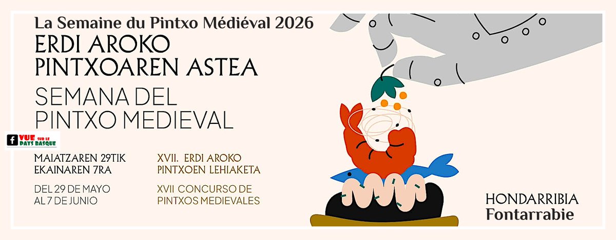 vuesurpyrenees's tweet photo. La Semaine du Pintxo Médiéval 
Jusqu'au 7 juin à Fontarrabie

+infos
https://t.co/XTteoy83k3

Concours de pintxos, Dégustations ....

#pintxos #paysbasque #Gastronomie #pyrenees https://t.co/au5e9ihaph