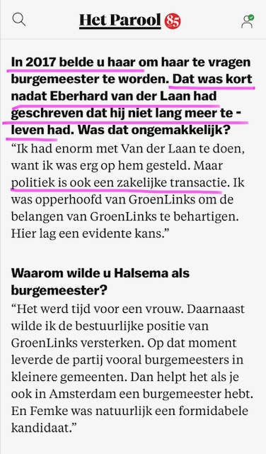 DalesGeert63675's tweet photo. Wie nog niet overtuigd is dat Femke Halsema een intens schijnheilige, veinzende, toneelspelende en hypocriete opportunist is raad ik het interview met @groenlinks wethouder Rutger Groot Wassink in de Halsemabode aan, in samenhang met bijgaand optreden van Halsema bij Buitenhof op 1 oktober 2017. Ter informatie: Van der Laan schreef op 18 september 2017 zijn 'Zorg goed voor de stad en voor elkaar' brief en legde zijn taken neer. Loco-burgemeester Kajsa Ollongren werd waarnemer. Van der Laan overleed op 5 oktober 2017. Toen had Groot Wassink dus al lang gesproken met Halsema over de komende vacature. Ze zat gespeeld verontwaardigd te doen en keihard te liegen bij Paul Witteman. Wel mooi van Groot Wassink dat hij nu zelf Halsema ontmaskerd als een onbetrouwbare charlataneske rat. Wat op zich geen nieuws is. 🤮🤮