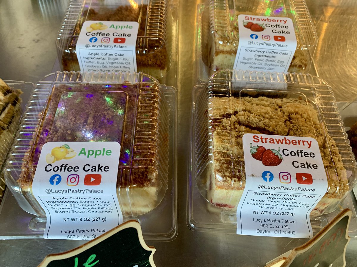 LucysPastry's tweet photo. 🍰 Fresh from the oven at Lucy’s Pastry Palace! ✨
Our Coffee Cakes are here and they’re everything you crave with your morning (or anytime) coffee! ☕
Available now:
•Cinnamon Coffee Cake – Buttery, spiced perfection with that classic crumb topping
•Strawberry Coffee Cake – Sweet strawberry jam swirled in, bright & delicious
•Apple Coffee Cake – Tender cake loaded with apple filling and warm cinnamon
Each one is made with quality ingredients and packaged fresh for you!
Perfect for breakfast, brunch, dessert, or a sweet treat any time of day.
📍 Stop by: Lucy’s Pastry Palace 600 E. 2nd St, Dayton, OH 45402
Tag a friend who needs one of these! 👇 Which flavor are you grabbing first?
#CinnamonCoffeeCake #StrawberryCoffeeCake #AppleCoffeeCake #LucysPastryPalace #DaytonEats #OhioBakery #CoffeeCakeLovers #FreshlyBaked