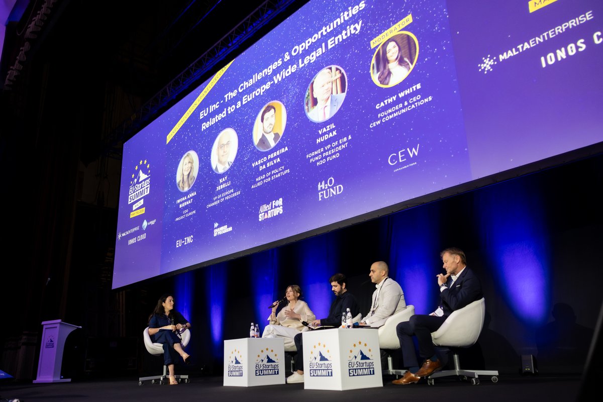 ProgressChamber's tweet photo. Earlier this month Chamber of Progress' VP for Europe @kayjebelli spoke on the opening panel of the @EU_Startups Summit about the challenges and opportunities related to the European Commission's proposal for a 28th corporate law regime, EU Inc.

The EU is facing a once-in-a-generation reflection on how to become more competitive in the midst of rapid technological change. Old ways of overprecautious regulation are being questioned and rethought, complex frameworks that have become ever more burdensome over time are being simplified, and the EU is refocusing on what it can do to complete the single market. The EU Inc proposal is one part of a bigger push for a stronger, more competitive Europe, an objective that Chamber of Progress deeply supports.

This moment in European policymaking is an opportunity for startups and entrepreneurs of all types, but especially those who want to contribute to a brighter, more competitive, and more progressive Europe. We also talked about @dgprogress, our campaign to help bridge the gap between European policymakers and European founders and investors, and inform better policymaking in Brussels.

Big thanks to @ThomasOrTK and @EU_Startups for inviting Chamber of Progress to the stage.