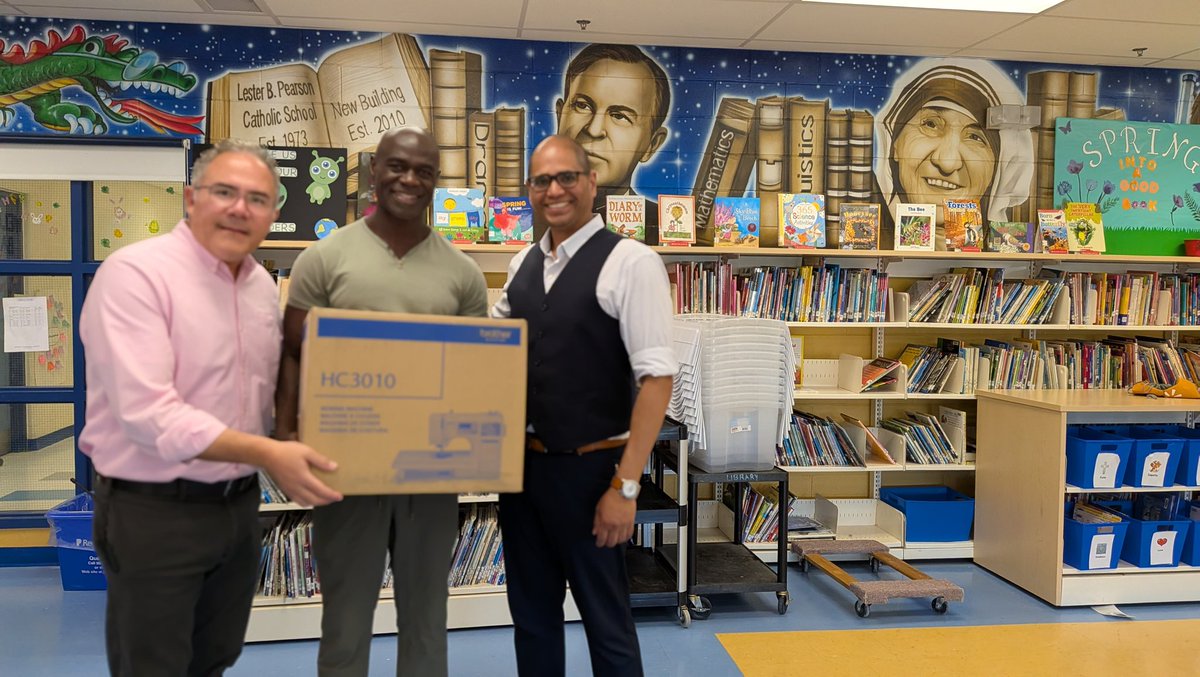 OriginalRoland's tweet photo. Spreading the love of sewing with a machine donation to our friends at @LesterBP_DPCDSB @DPCDSBSchools. Thanks for having us 🙏🏿#sewingstudioclasses https://t.co/sGjoeXqYva