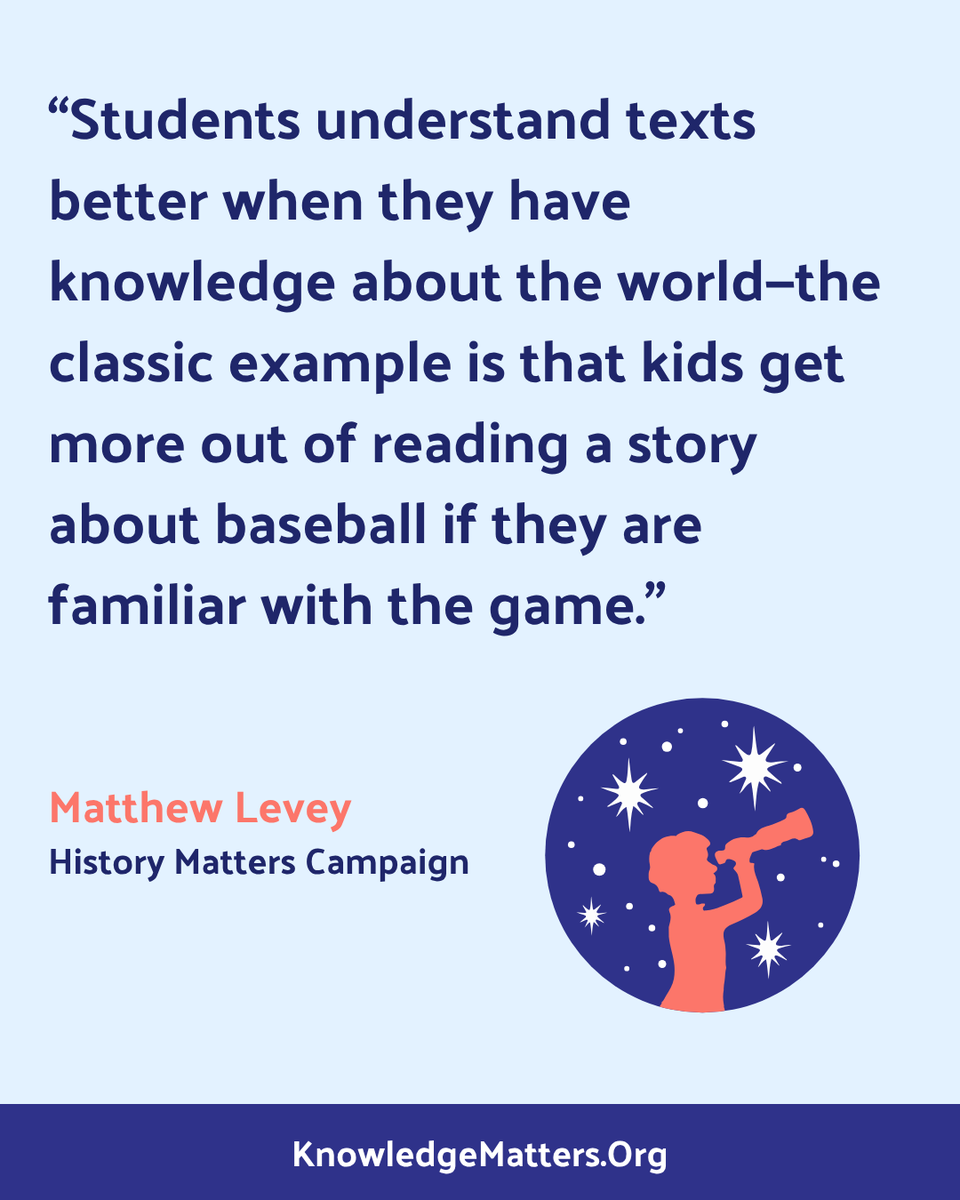 KnowledgeMatrs's tweet photo. Kids who know more, read better.  

"Students understand texts better when they have knowledge about the world." — Matthew Levey on why history instruction is a literacy strategy.  

Read the full interview → https://t.co/p6O8Ryt05P 

#HistoryMatters #KnowledgeMatters https://t.co/sazVSE3IY5