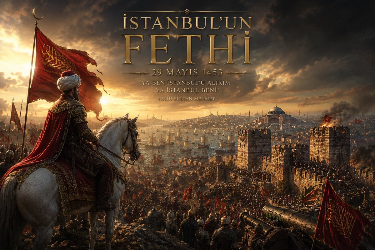 ismaildemir88's tweet photo. 29 MAYIS 1453

İnançla yoğrulmuş bir irade, imkânsızı mümkün kıldı.

Gemiler karadan yürüdü, surlar yıkıldı, tarih yeniden yazıldı.
İstanbul’un Fethi; yalnızca bir şehrin alınışı değil, azmin, stratejinin, ilmin, cesaretin ve büyük bir medeniyet idealinin dünyaya ilanıdır. https://t.co/hdWqaVMW8N