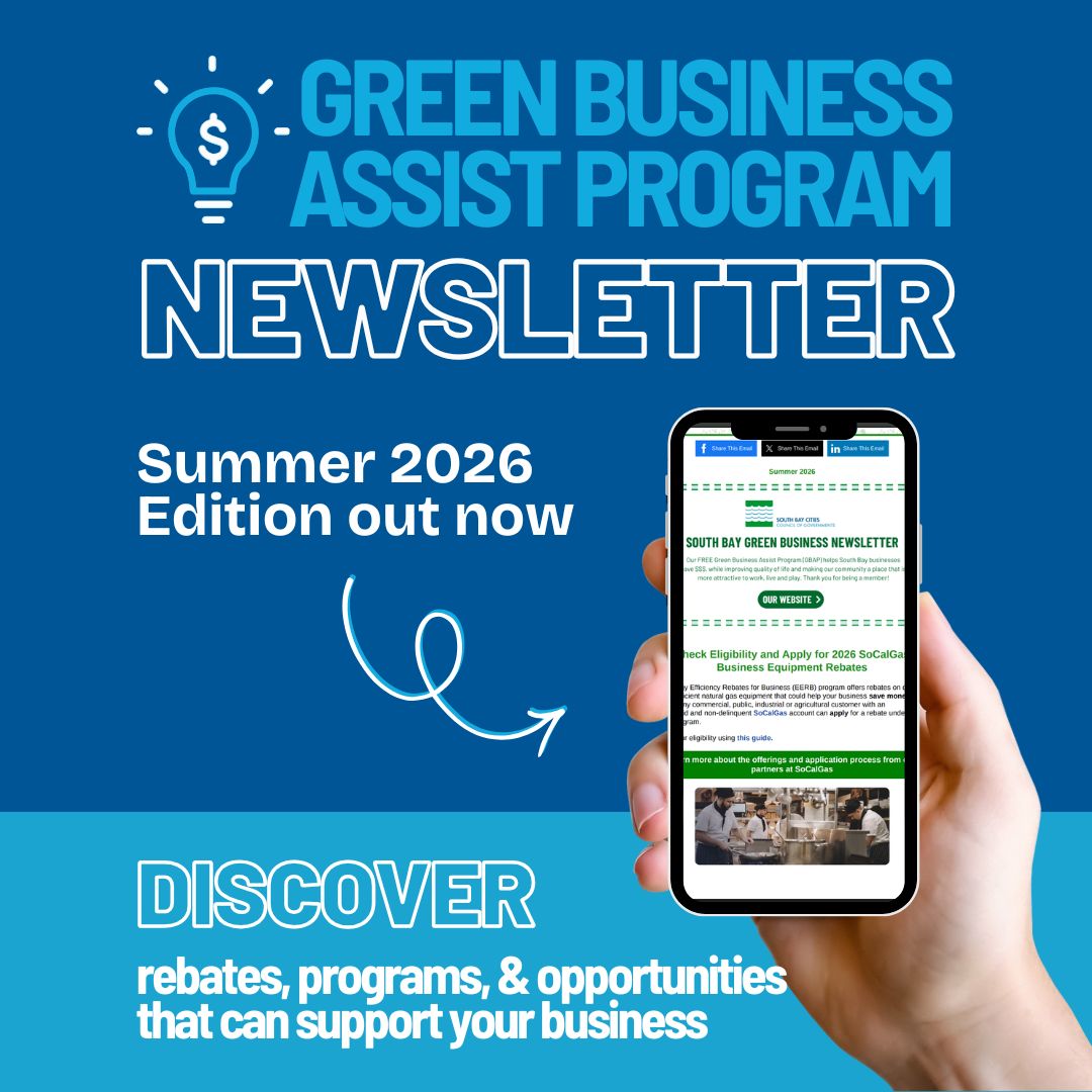 SBESC's tweet photo. Looking to make your business greener while potentially lowering operating costs? The Green Business Assist Program connects South Bay businesses with valuable resources focused on sustainability, water conservation, and energy efficiency. ⚡️🚿 https://t.co/Q6H7rUPNZS