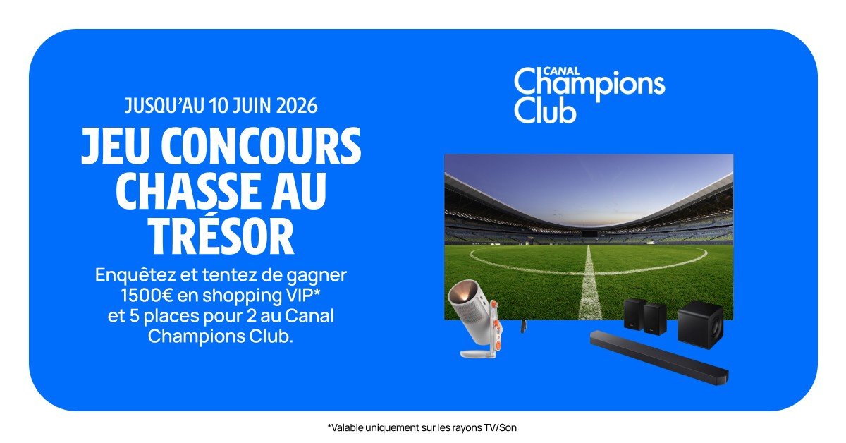 Darty_Officiel's tweet photo. #JeuConcours 🎉 Mission Match XXL : la grande chasse au trésor, c’est maintenant !
🎁 Tentez de gagner 1 500€ de shopping VIP pour un équipement TV exceptionnel et des places exclusives pour la prochaine saison du Canal Champions Club ⚽️
👉 Je participe : https://t.co/yStQL6YRO5 https://t.co/u3vIzXBBKu