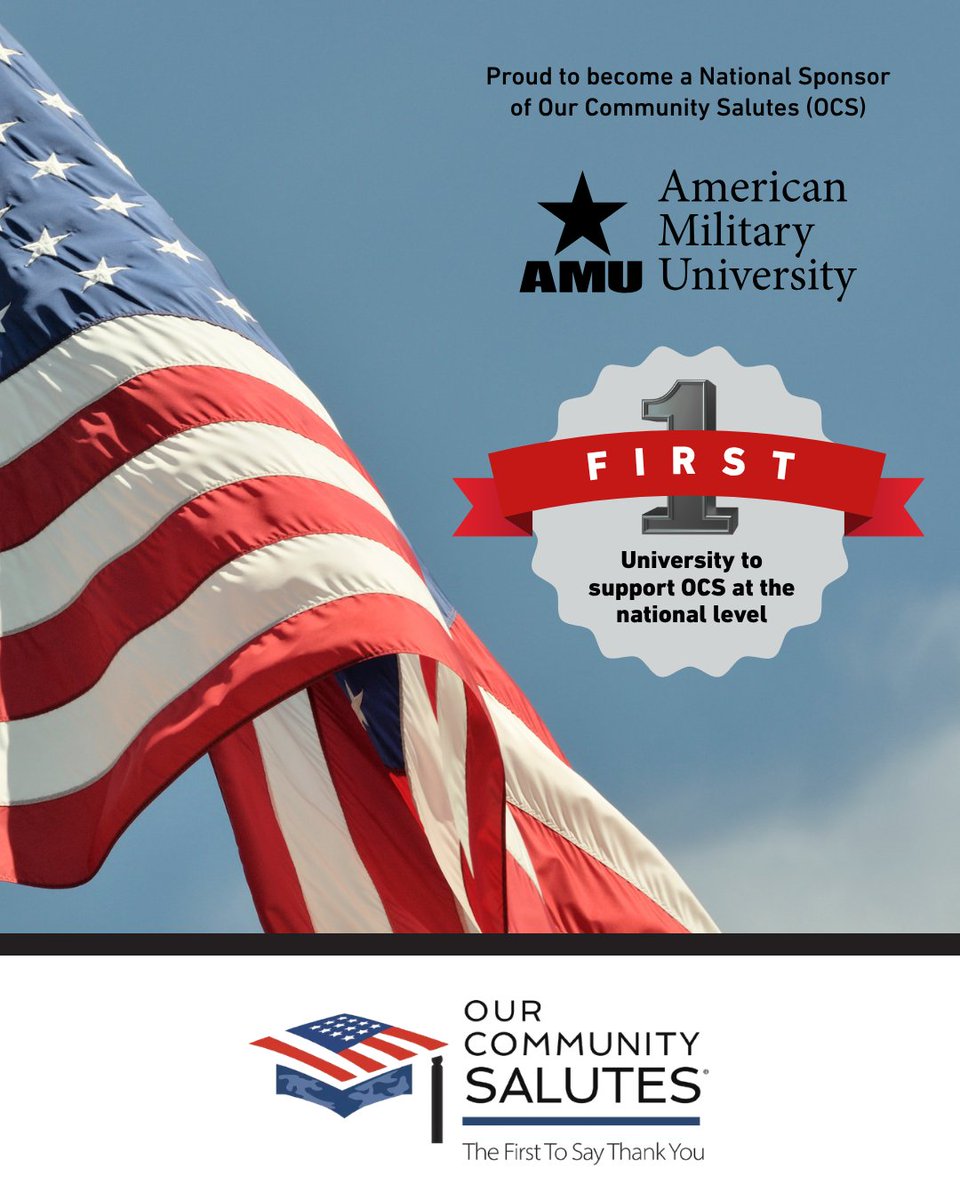 AmericanMilU's tweet photo. AMU is proud to become a National Sponsor of @OCSalutes — the first university to support the organization at the national level. 🇺🇸 
Together, we’re honoring and supporting future servicemembers and their families as they begin their military journeys.
🔗 https://t.co/wpAgf1XJoU https://t.co/H1qsEFvFZQ